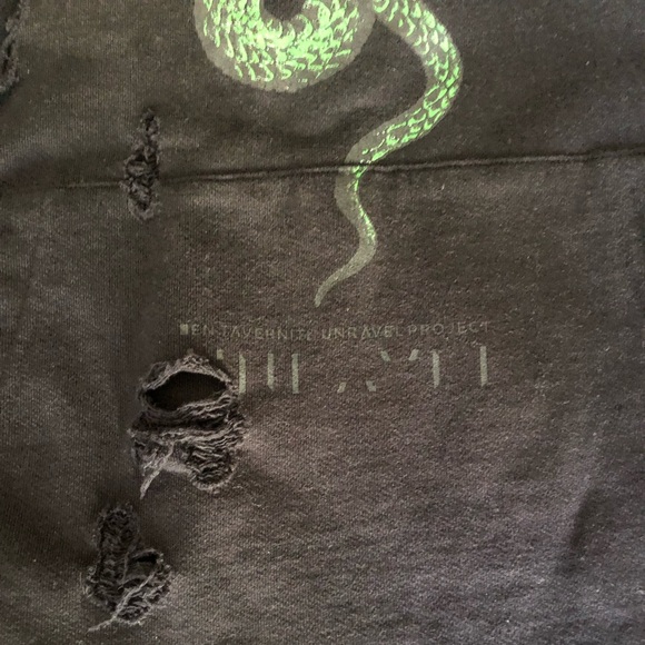 Unravel Project authentic distressed snake black hoodie. Unisex, loose fit. XS - Picture 6 of 10